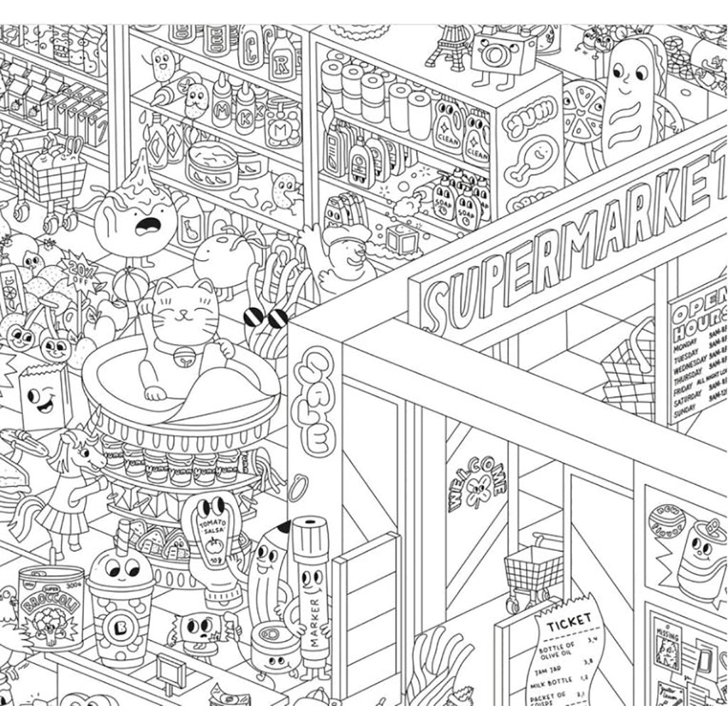 Omy stor plakat til farvelægning, Supermarket