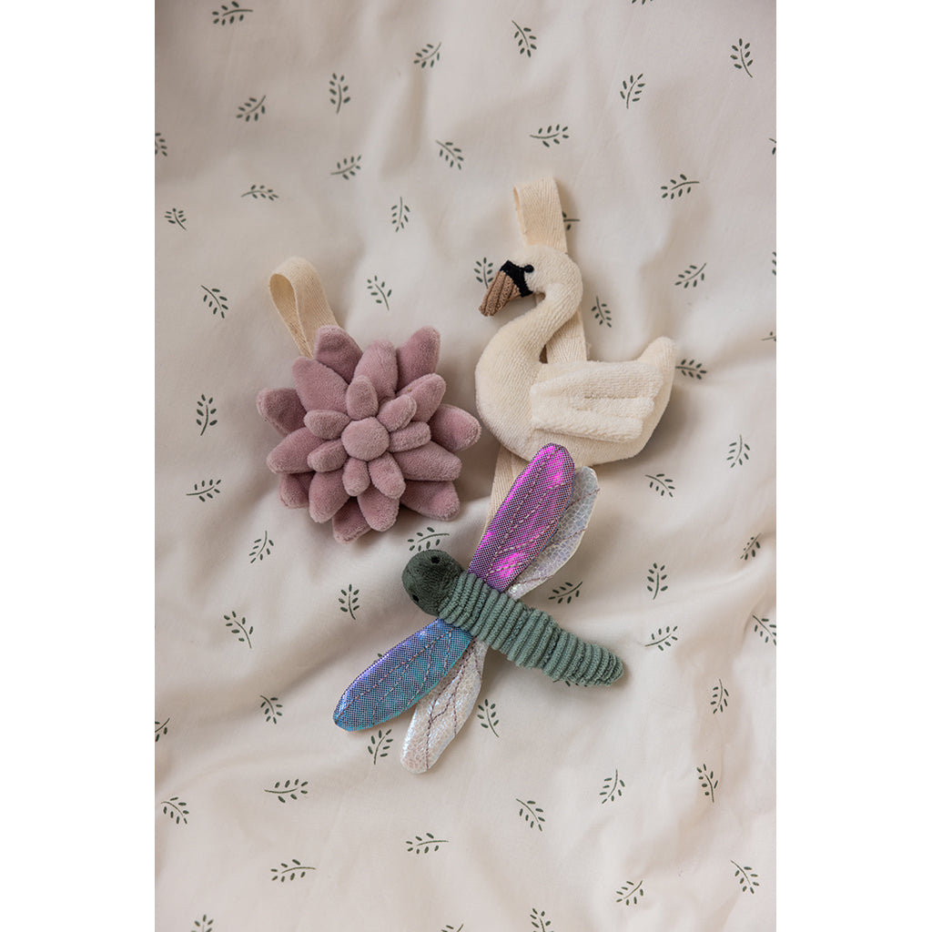 Sebra aktivitetslegetøj, 3 stk. blomst, guldsmed, svane