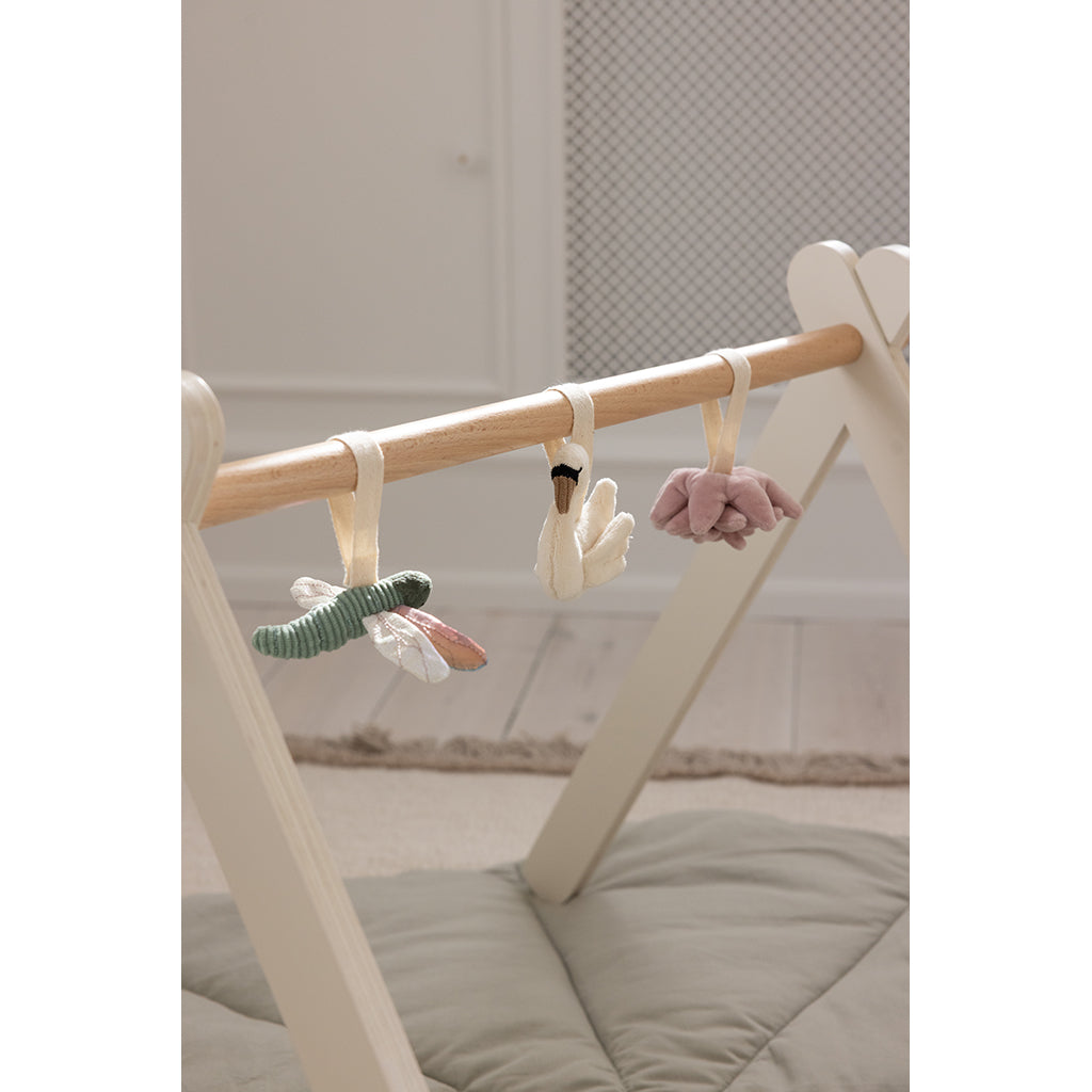 Sebra aktivitetslegetøj, 3 stk. blomst, guldsmed, svane