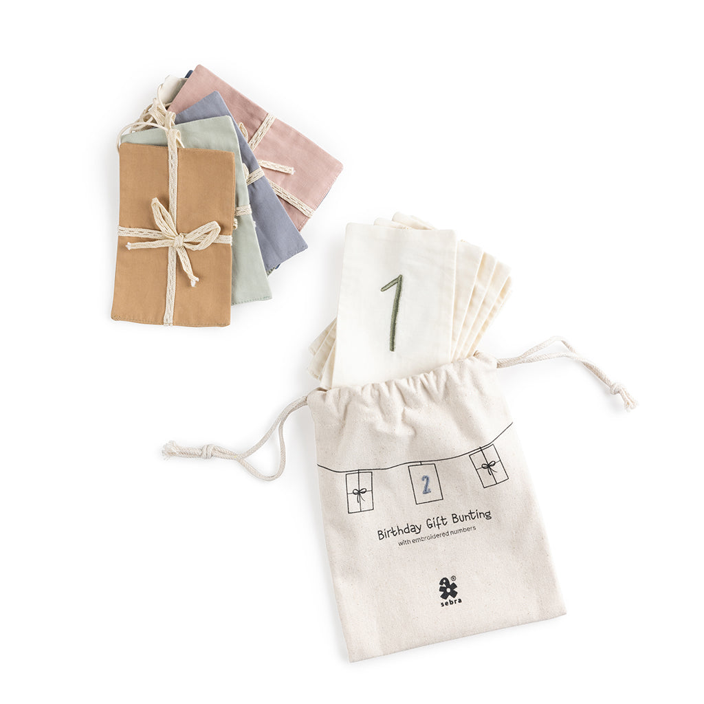 Sebra Fødselsdags ranke, gaver, tal 0-9, økologisk bomuld