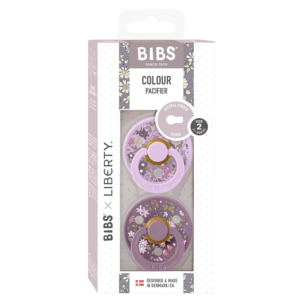 Bibs Liberty, 2-pak Colour, sutter i naturgummi, str. 2 - Chamomile Lawn - Violet Sky Mix