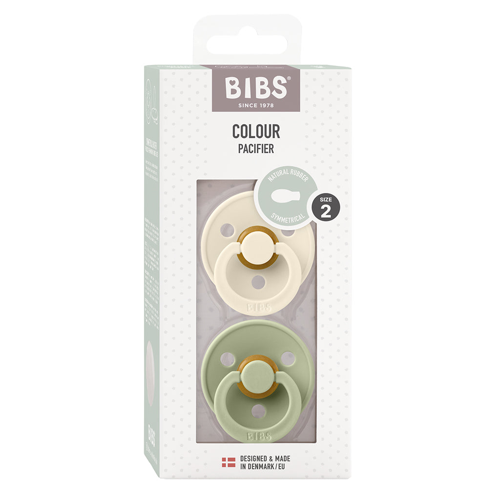 Bibs 2-pak, sutter i naturgummi, str. 2 - Ivory/Sage