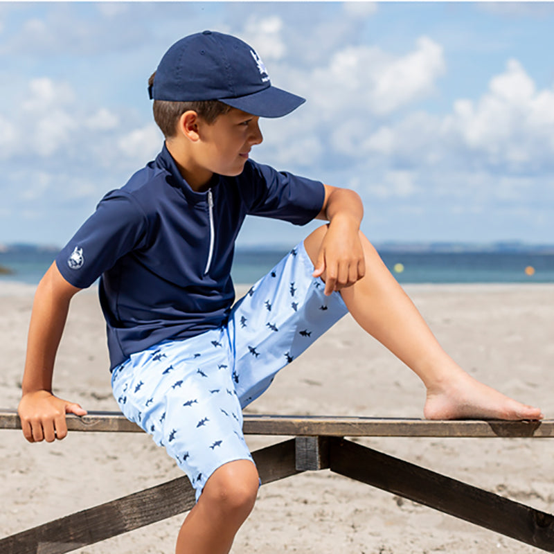 Petit Crabe UV badebluse m. lynlås og korte ærmer, Max, blue - 1-10 år