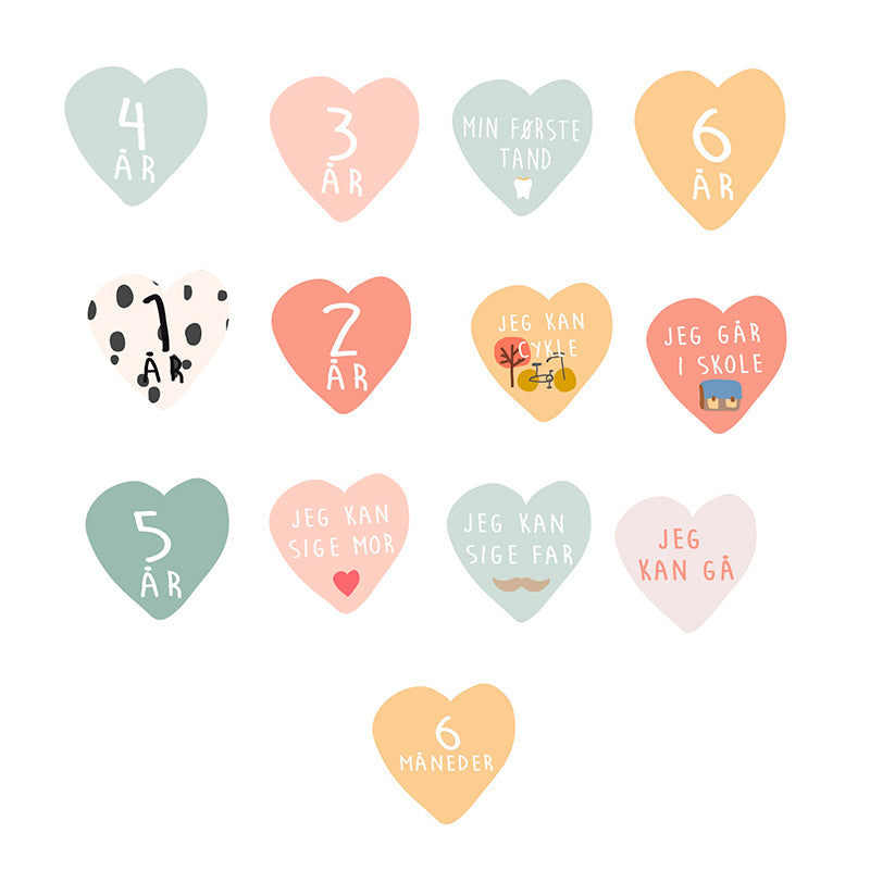 Mimi Lou wallsticker, højdemåler m. mærkedage - Forårsblomster og m. dansk tekst