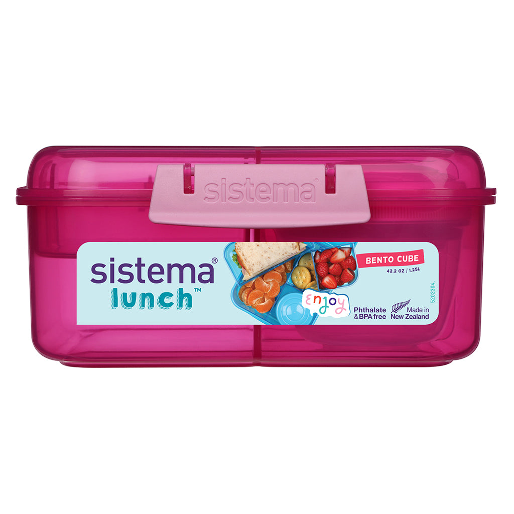 Sistema Bento Cube madkasse m 5 rum og en beholder, 1.25L - Pink