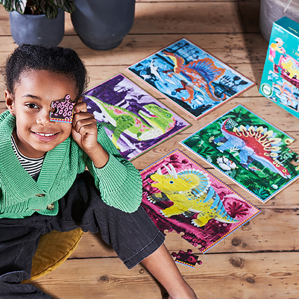 Eeboo 4 Puslespil, Dinosaurer, Lyser i mørke - Hver 36 brikker