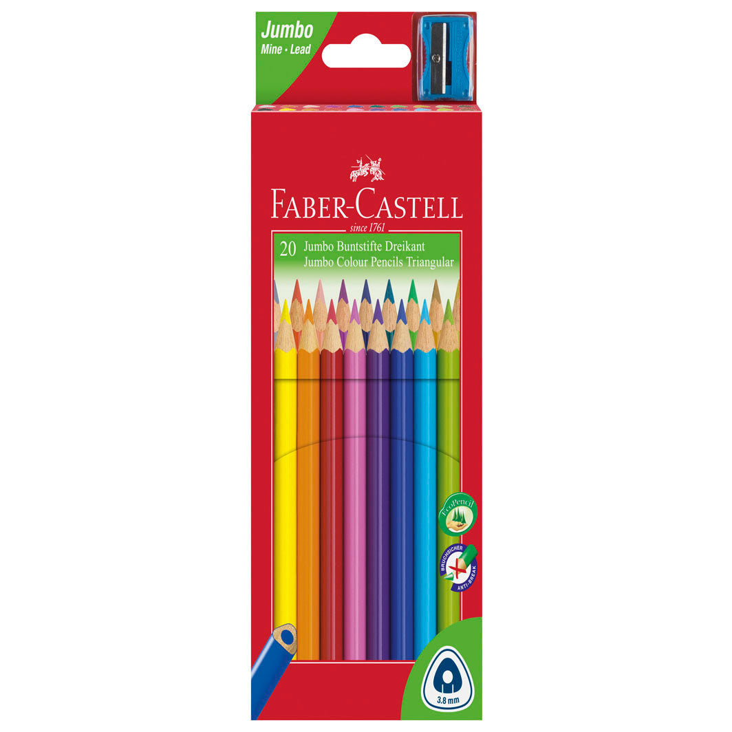 Faber-Castell, 20 stk trekantet Jumbo Grip farveblyanter