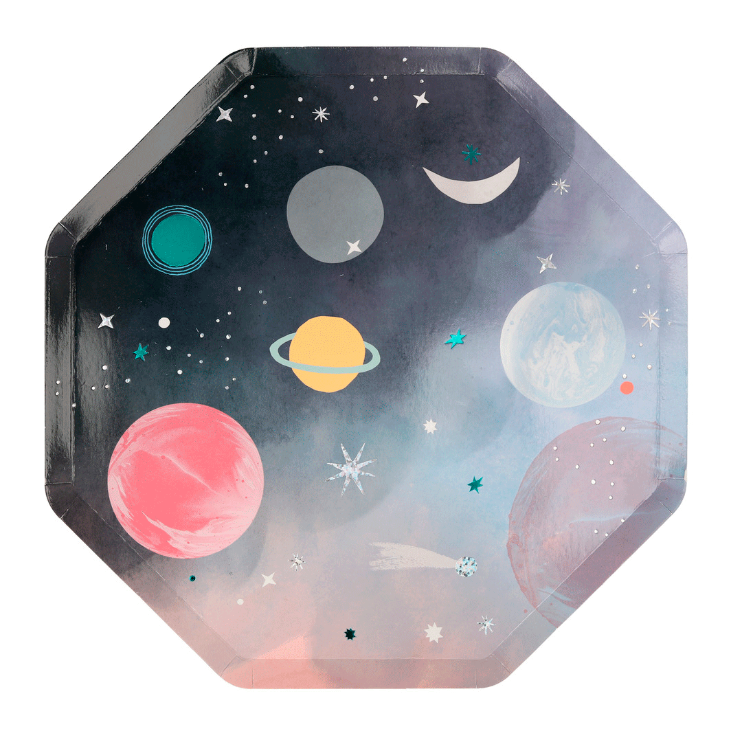 Meri Meri paptallerkener str. L, Space - 8 stk.