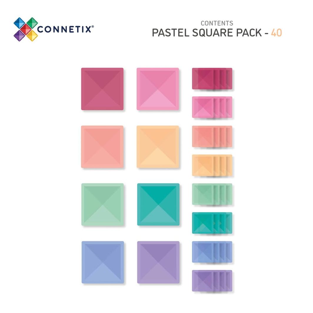 Connetix Square Pack, Magnetisk byggesæt m.  40 dele - Pastel