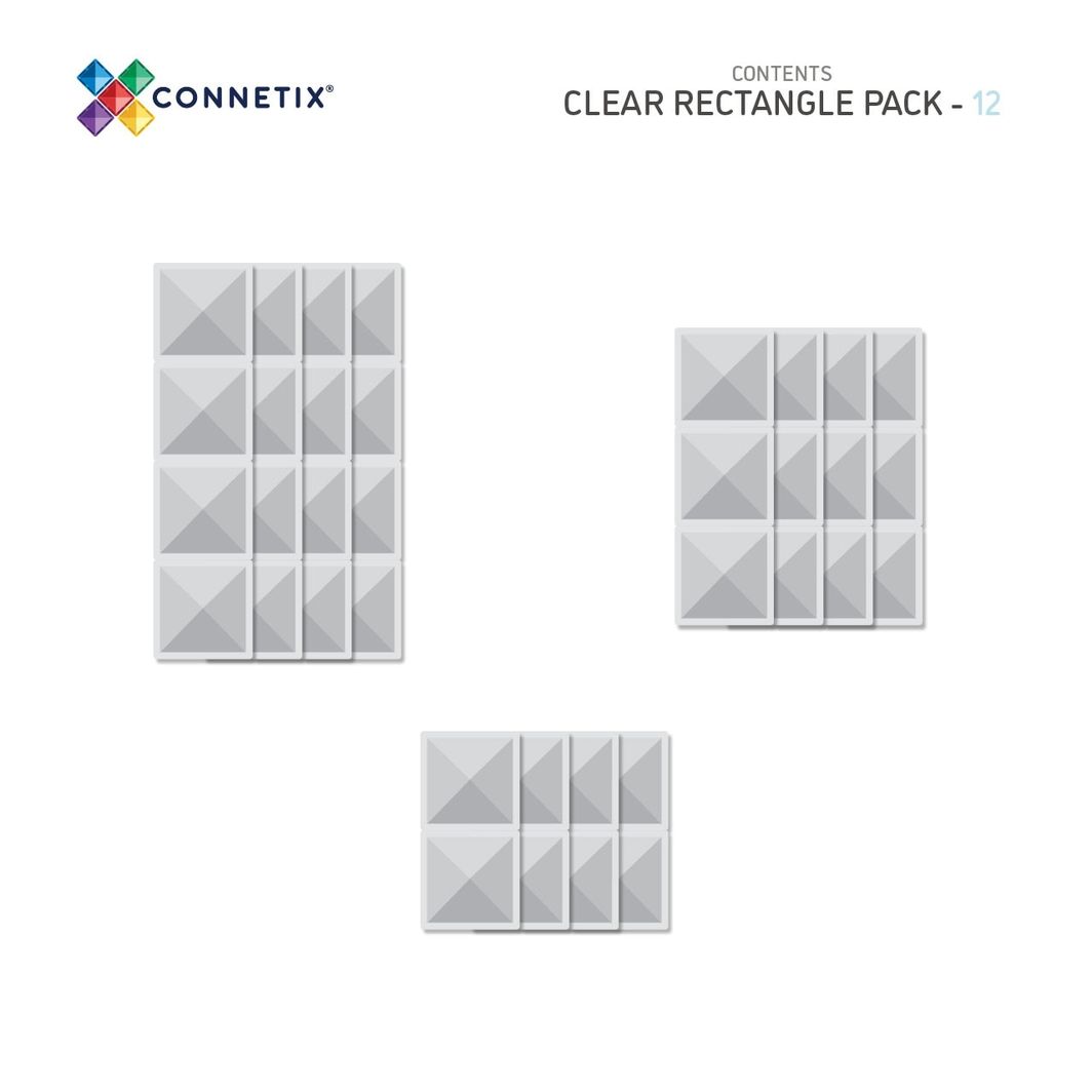 Connetix Ractangle Pack, Magnetisk byggesæt m. 12 dele - Clear