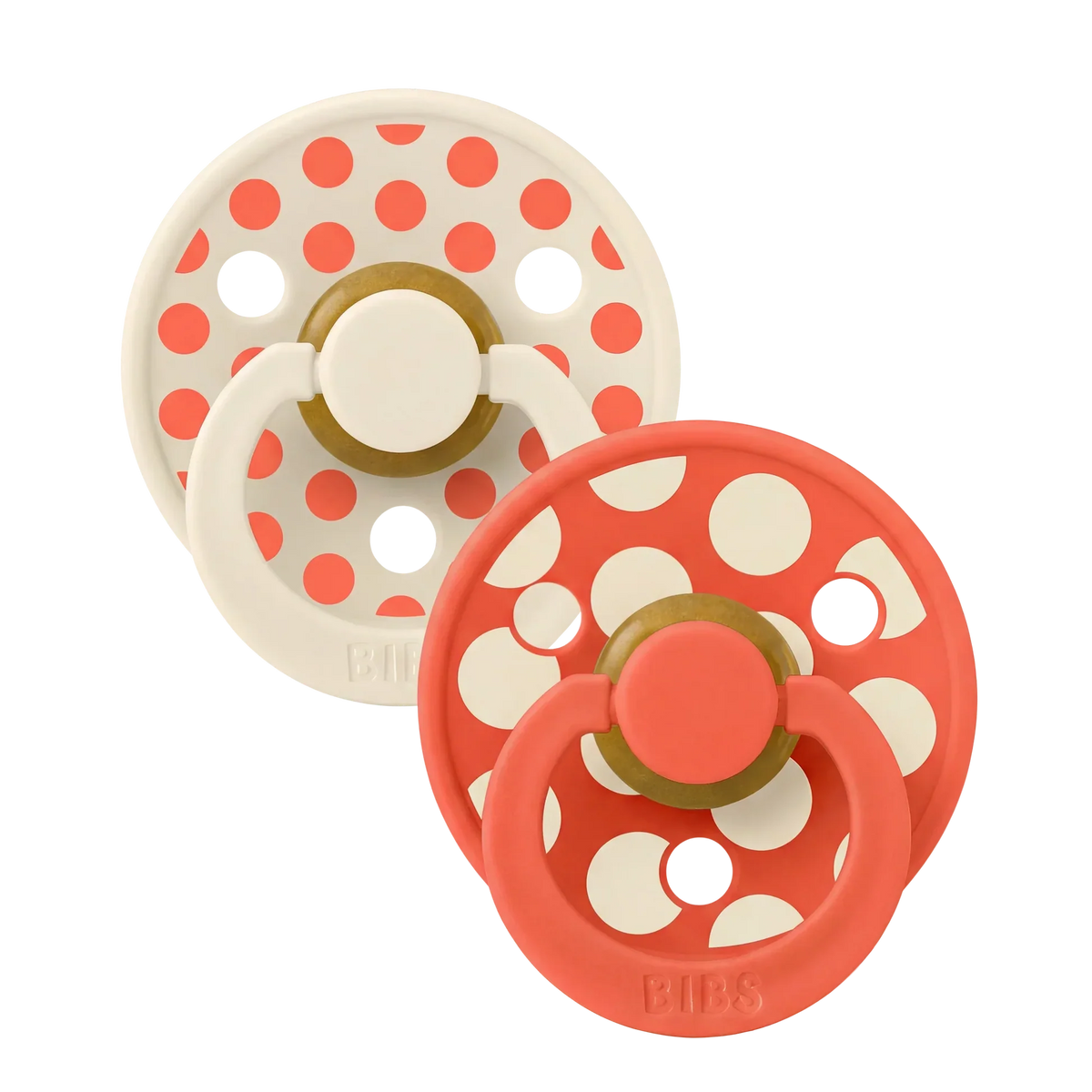 Bibs sutter i naturgummi, str. 2 - Polka Ivory/Tango