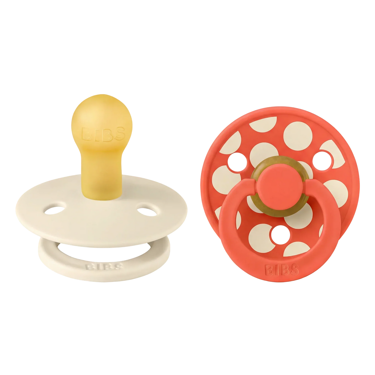 Bibs sutter i naturgummi, str. 2 - Polka Ivory/Tango