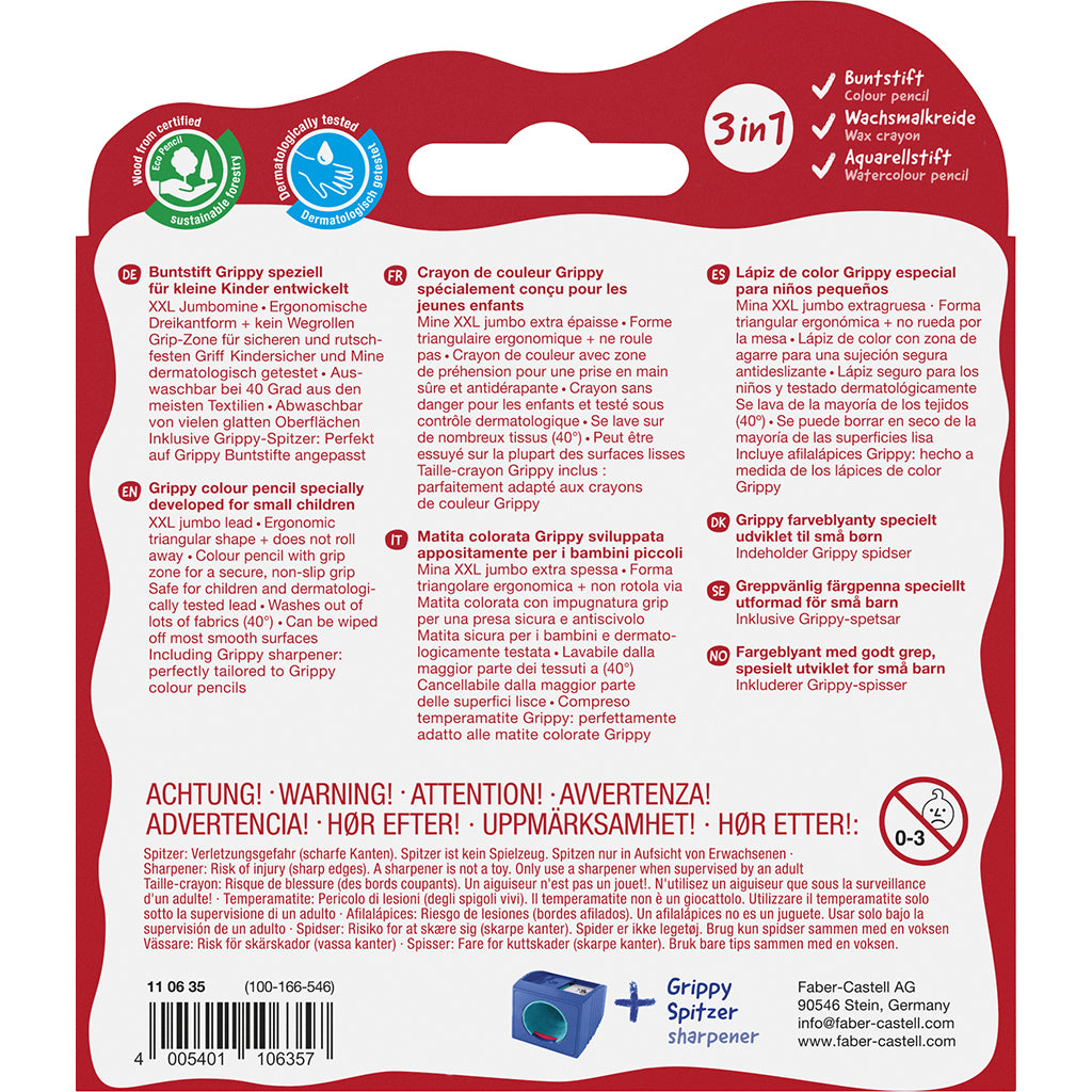 Faber-Castell, Grippy Jumbo farveblyanter 6 stk + 1 blyantspidser