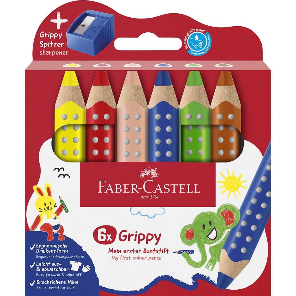 Faber-Castell, Grippy Jumbo farveblyanter 6 stk + 1 blyantspidser