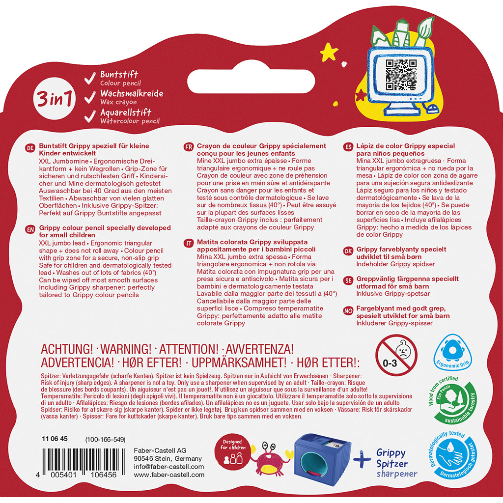 Faber-Castell, Grippy Jumbo farveblyanter 16 stk + 1 blyantspidser