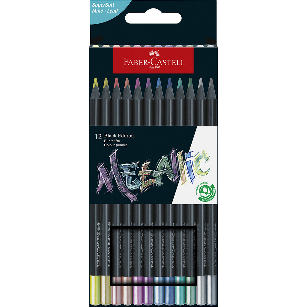 Faber-Castell, 12 stk Black Edition farveblyanter - Metallic