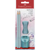 Faber-Castell 4-i-1 Hi Sparkle sæt, blyanter, blyantspidser og viskelæder - Ocean