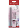 Faber-Castell 4-i-1 Hi Sparkle sæt, blyanter, blyantspidser og viskelæder - Rose