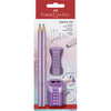 Faber-Castell 4-i-1 Hi Sparkle sæt, blyanter, blyantspidser og viskelæder - Violet