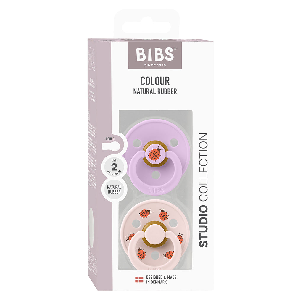 Bibs sut i naturgummi, 2-pak, str. 2 - Studio Colour, Ladybug - Violet Sky Mix