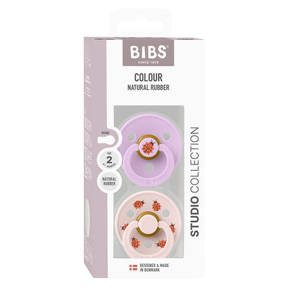 Bibs sut i naturgummi, 2-pak, str. 2 - Studio Colour, Ladybug - Violet Sky Mix
