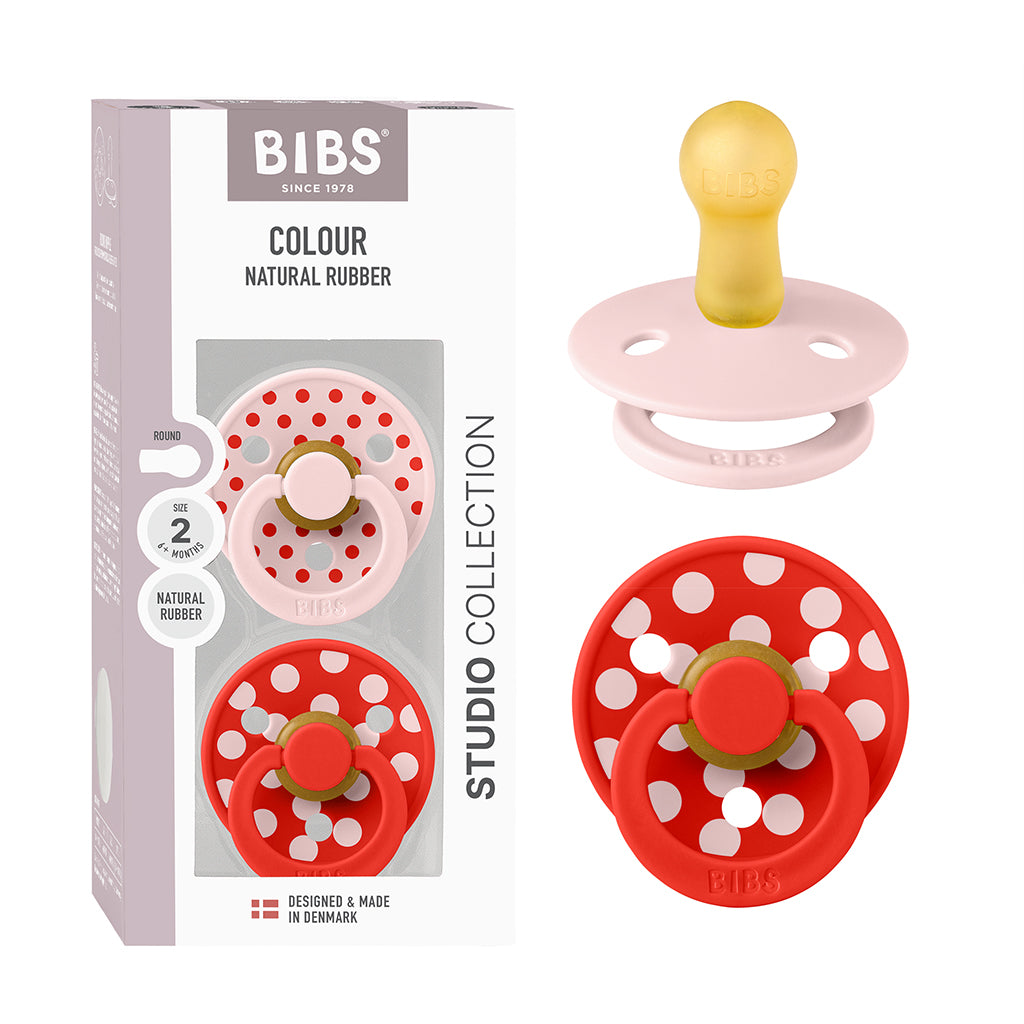 Bibs sut i naturgummi, 2-pak, str. 2 - Studio Colour, Polka - Blossom/Candy Apple