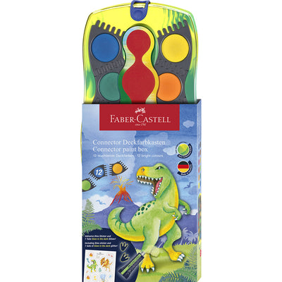 Faber-Castell Farvelade med 12 klare farver + klistermærker og selvlysende gel, Dinosaur