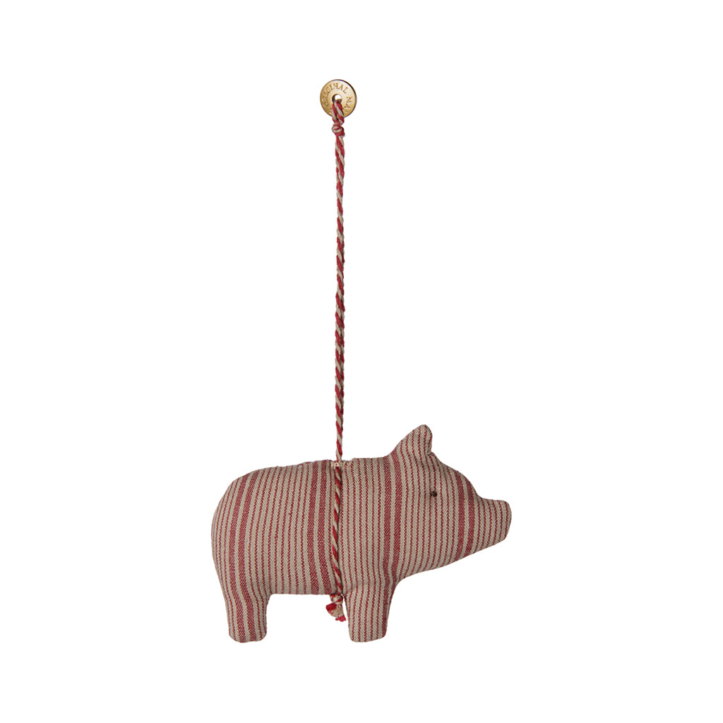 Maileg julepynt, Stofophæng, Gris - Stribet rød/sand