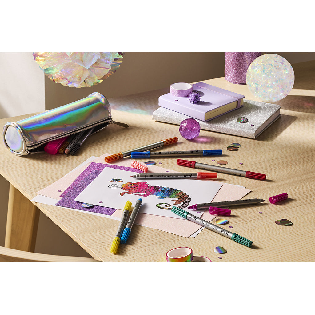 Faber-Castell, dobbeltsidet tuscher med glimmer, æske med 10 stk.