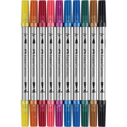Faber-Castell, dobbeltsidet tuscher med glimmer, æske med 10 stk.