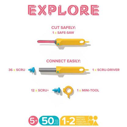 Makedo Explore, Kreativt værktøj og tilbehør til byg-selv i pap