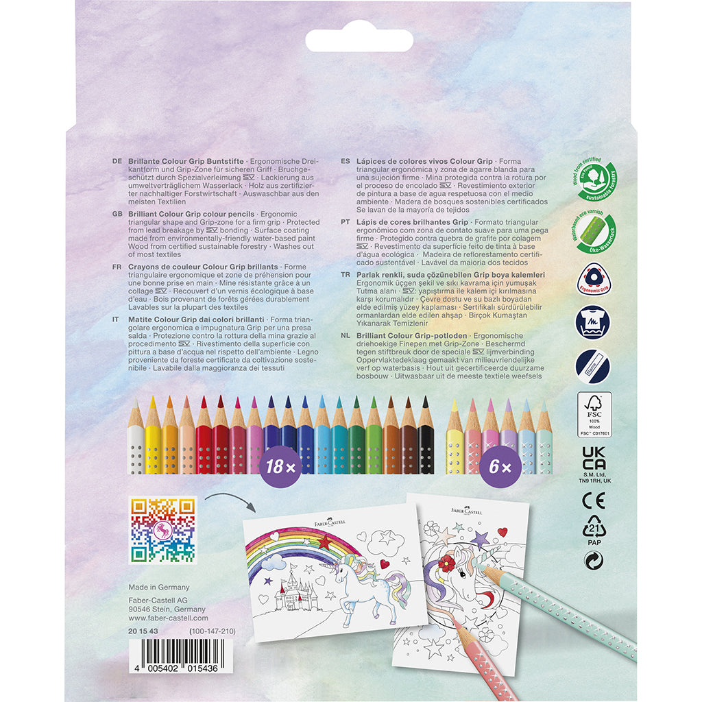 Faber-Castell, 18+6 Grip Unicorn farveblyanter, Sparkle