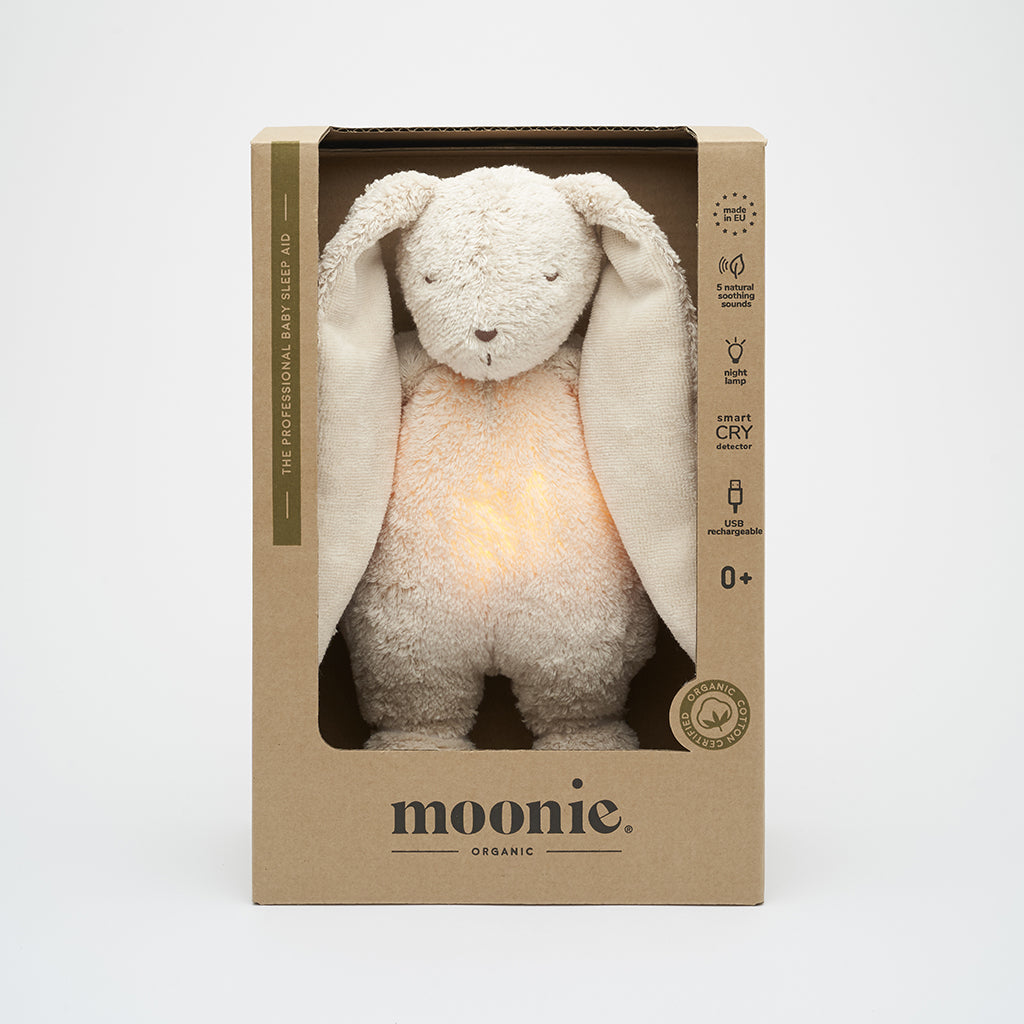Moonie 2.0, økologisk Humming kanin m pink noise og lampe - Sand