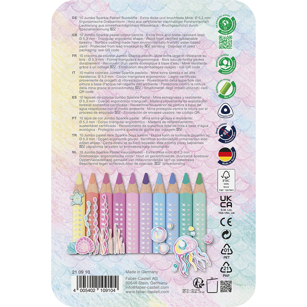 Faber-Castell, Jumbo farveblyanter, 10 stk pastel i tinæske