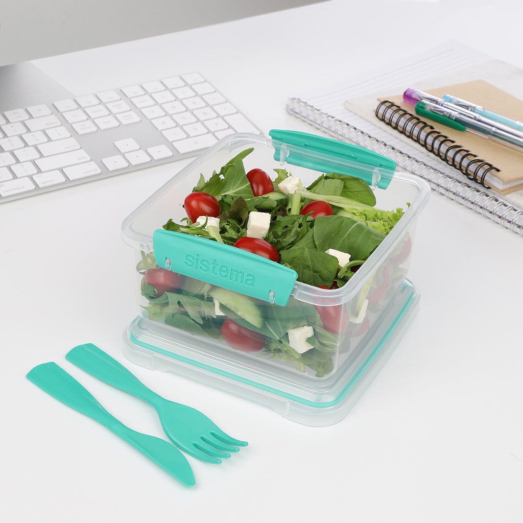 Sistema Lunch plus madkasse m. 1 rum og bestik, 1.2L - Minty teal
