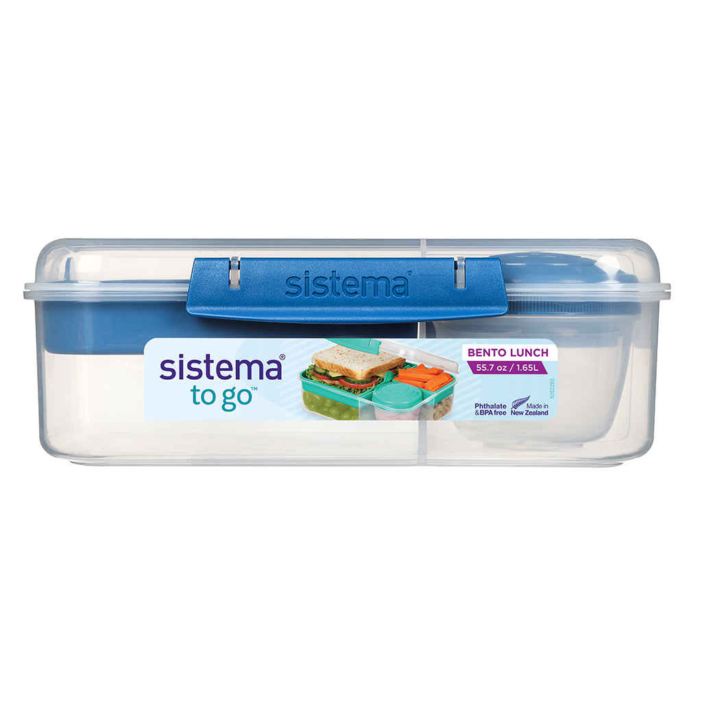 Sistema Bento Lunch madkasse m 3 rum og et yoghurtbæger, 1.65L - Blue