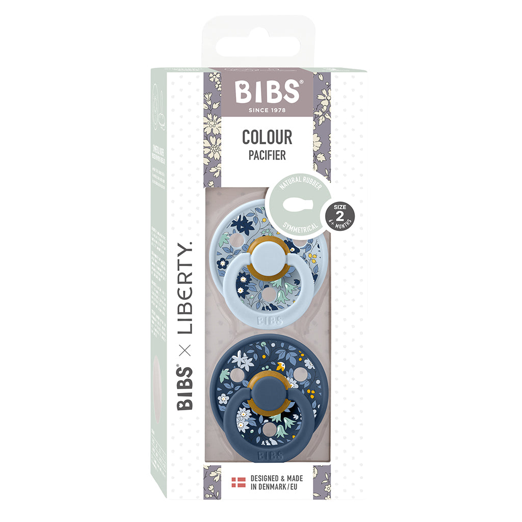 Bibs Liberty, 2-pak Colour Chamomile Lawne, sutter i naturgummi, str. 2 - Baby Blue Mix
