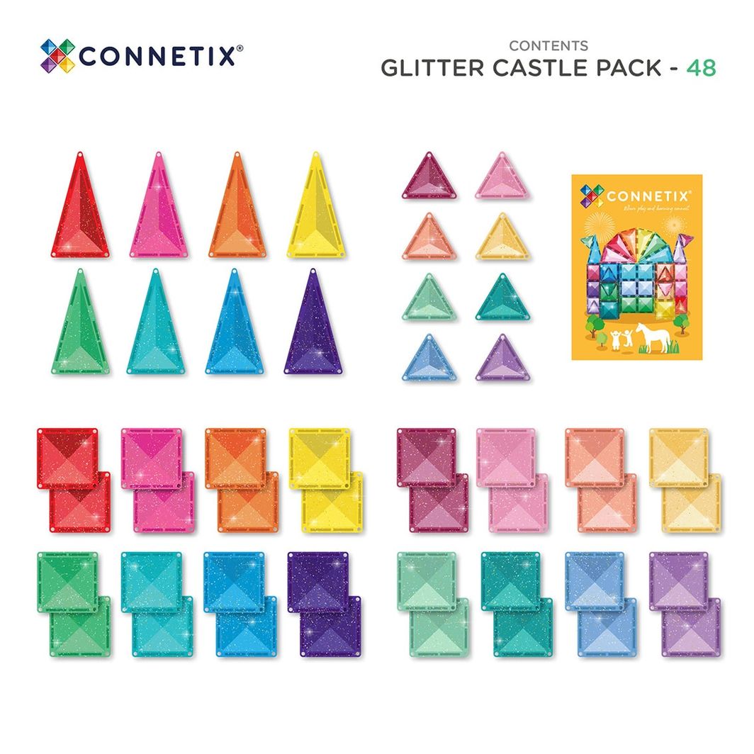 Connetix Glitter Castle Pack, Magnetisk byggesæt m. 48 dele