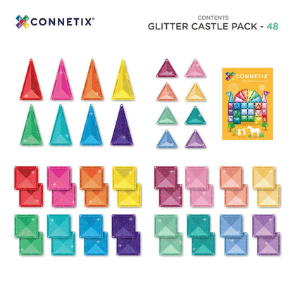 Connetix Glitter Castle Pack, Magnetisk byggesæt m. 48 dele