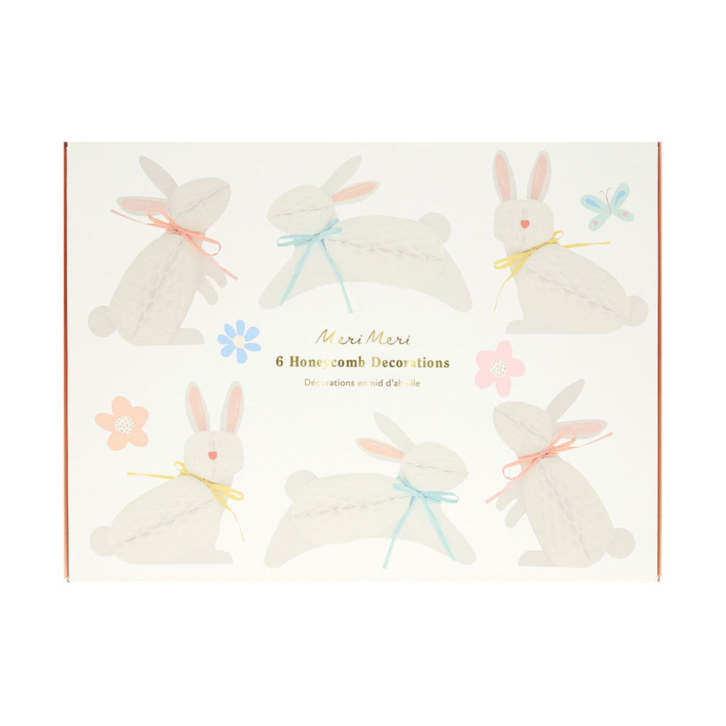 Meri Meri påske, honeycomb decorations - Pom pom kaniner - 6 stk.