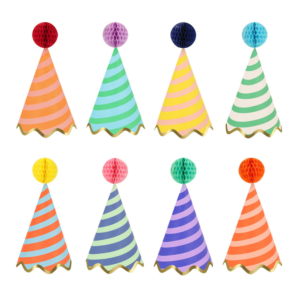 Meri Meri festhatte, Stripe party hats  - 8 stk.
