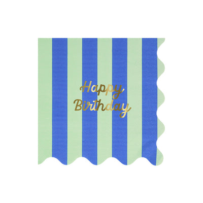 Meri Meri servietter str. L, Striped Happy Birthday - 16 stk.