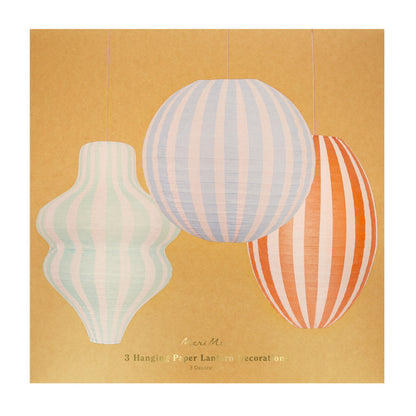 Meri Meri lanterne i rispapir, Stripy lanterns, 3- pak - UDEN LYSKILDE