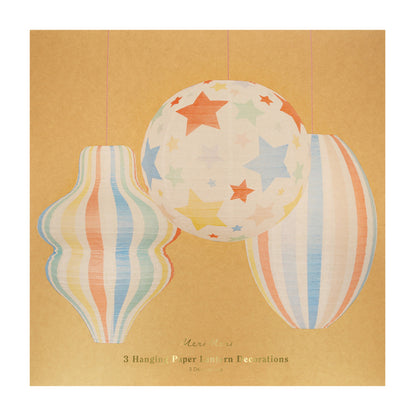 Meri Meri lanterne i rispapir, Stars and stripes, 3- pak - UDEN LYSKILDE