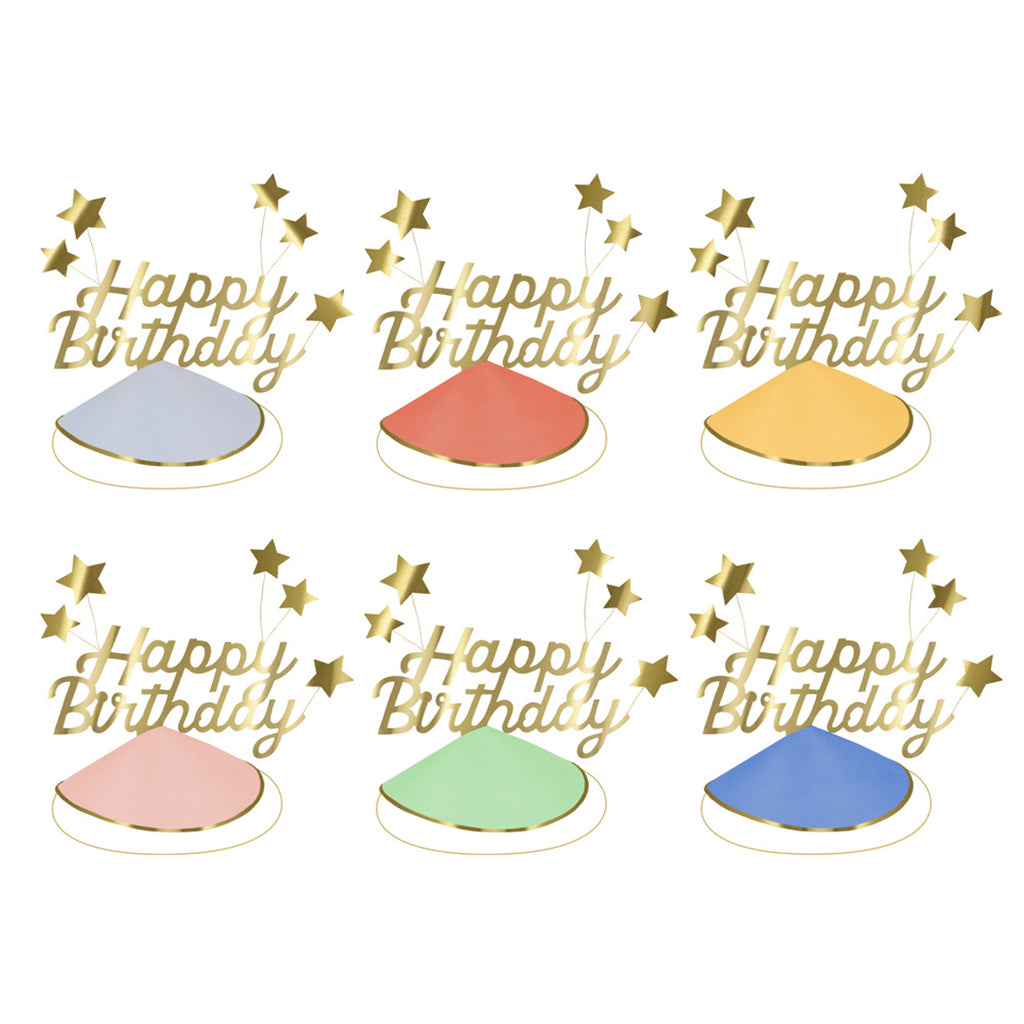 Meri Meri festhatte, Happy Birthday &amp; foil start party hats - 6 stk