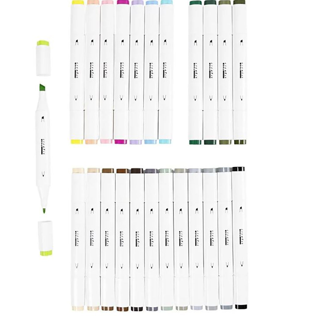 Illustration Marker, dobbelt, streg 1 + 8 mm streg, 24 stk. -  Pastelfarver, standardfarver