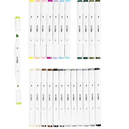 Illustration Marker, dobbelt, streg 1 + 8 mm streg, 24 stk. -  Pastelfarver, standardfarver