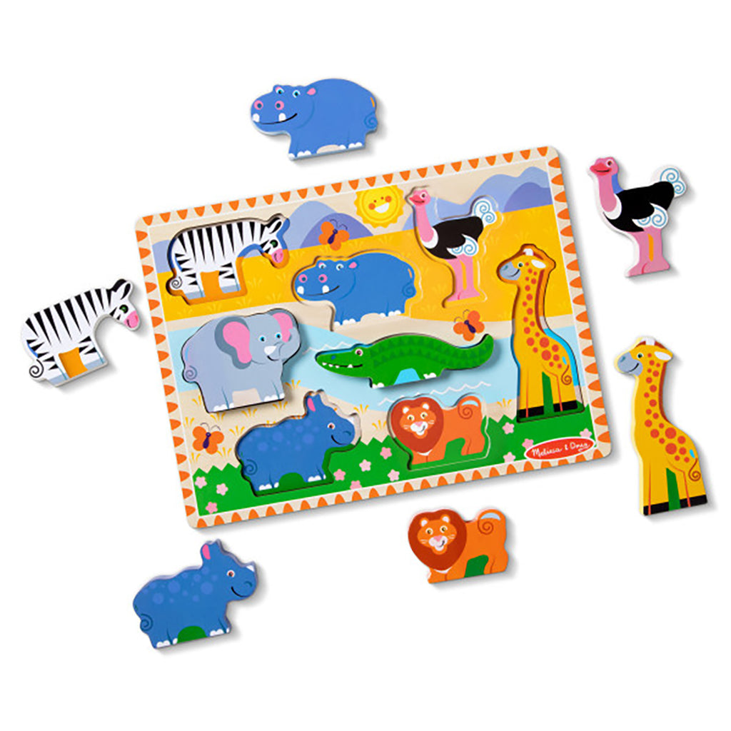 Melissa &amp; Doug Puslespil i træ med store brikker, Safari - 8 brikker
