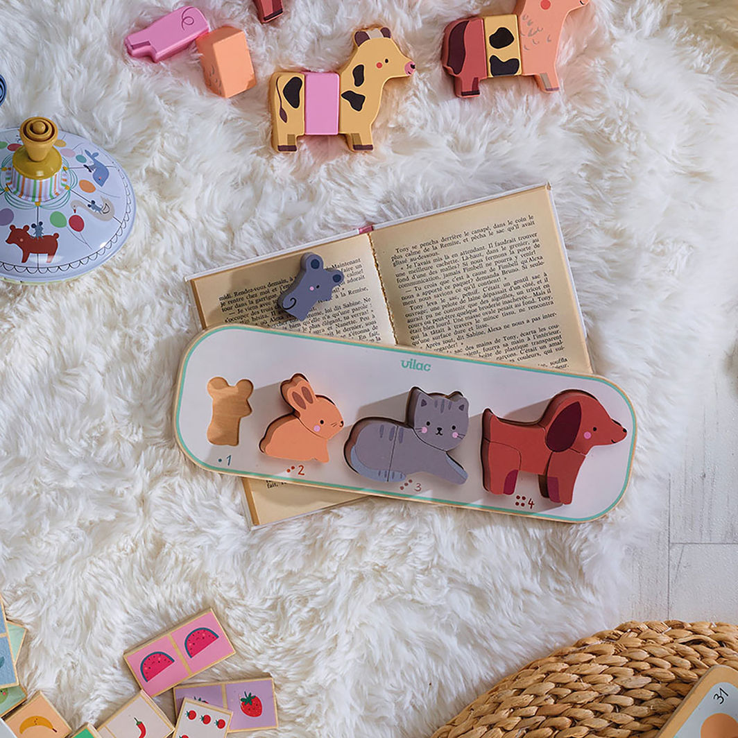 Vilac Puslespil m. 10 brikker - Fire dyr