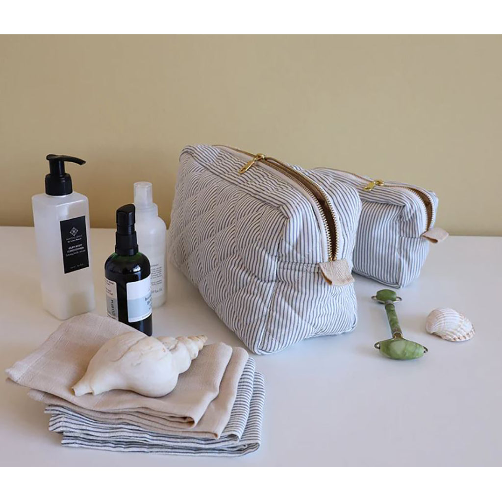 Cam Cam quiltet toilettaske, Classic stripers blue/praline